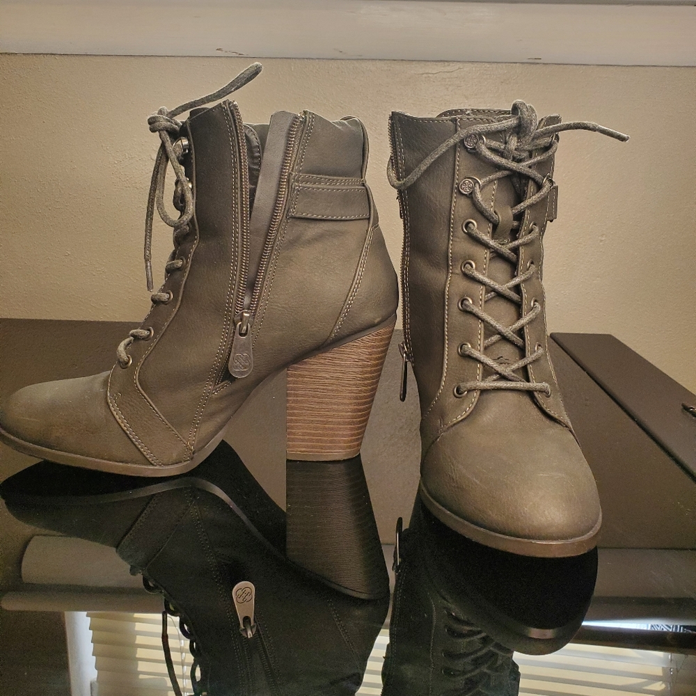 Dark Green Combat Heel Boots